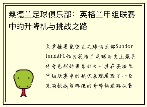 桑德兰足球俱乐部：英格兰甲组联赛中的升降机与挑战之路